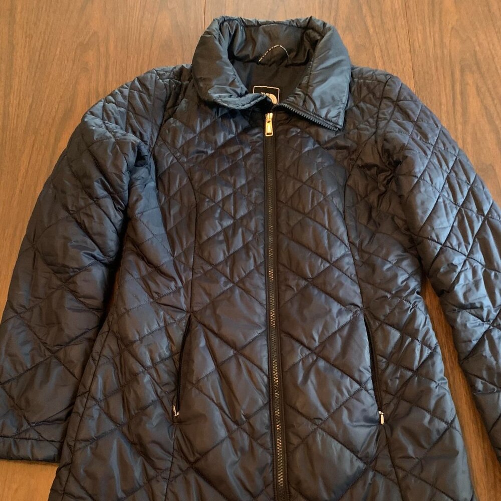 North Face long navy blue small puffer jacket women's